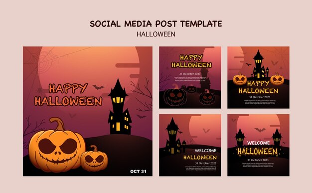 Vector collection of modern set of halloween icons and design elements vector illustration instagram post