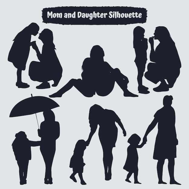 Collection of mom and Daughter silhouettes in different poses