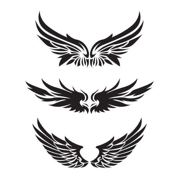 collection of monochrome angel wings vector illustration