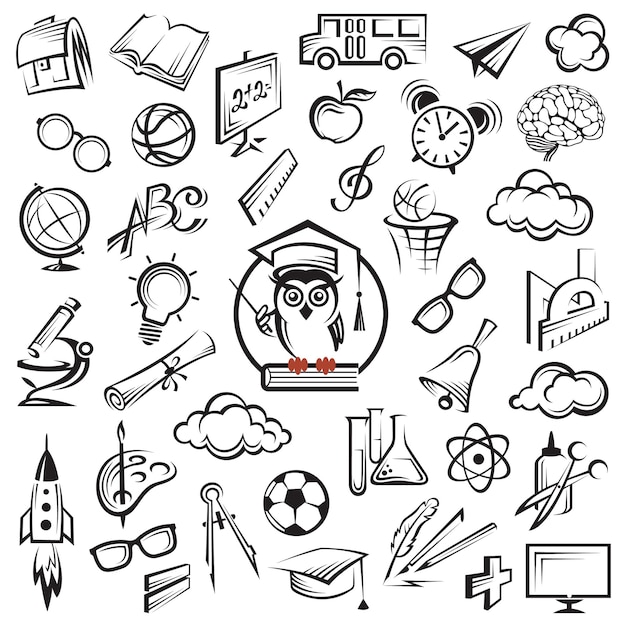 Collection of monochrome education icons