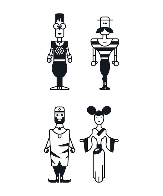 Collection of monochrome geometric people