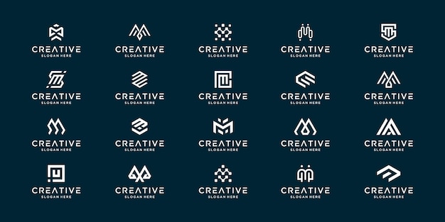 モノグラム頭文字Mセットのコレクション。クリエイティブな文字マークのロゴデザインシンボル。