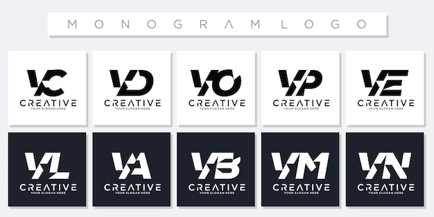 コレクションモノグラムイニシャルvロゴデザインテンプレート