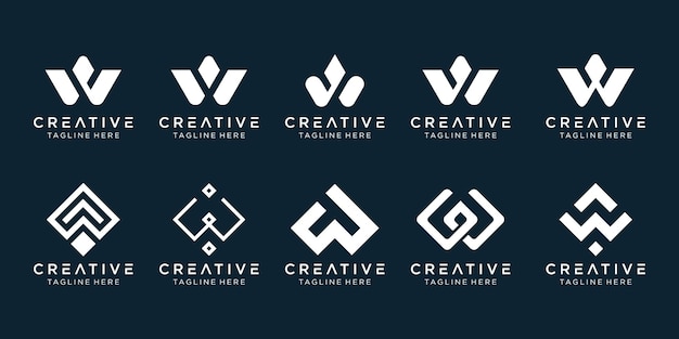 Collection monogram initials w logo template icons for business of fashion sport technology