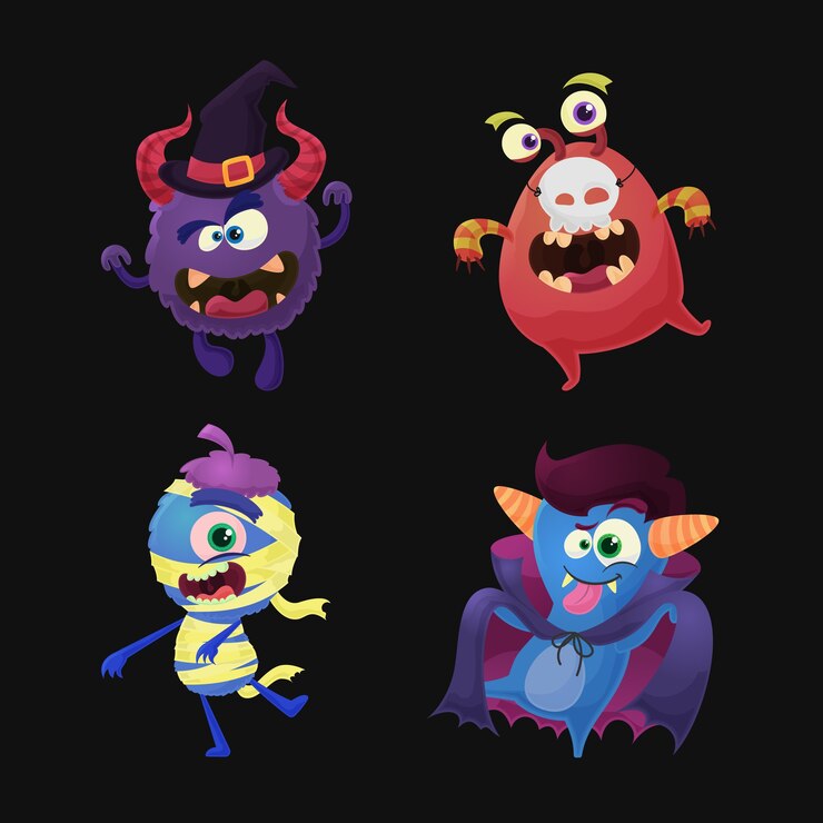 Vector collection of monster halloween with costumes