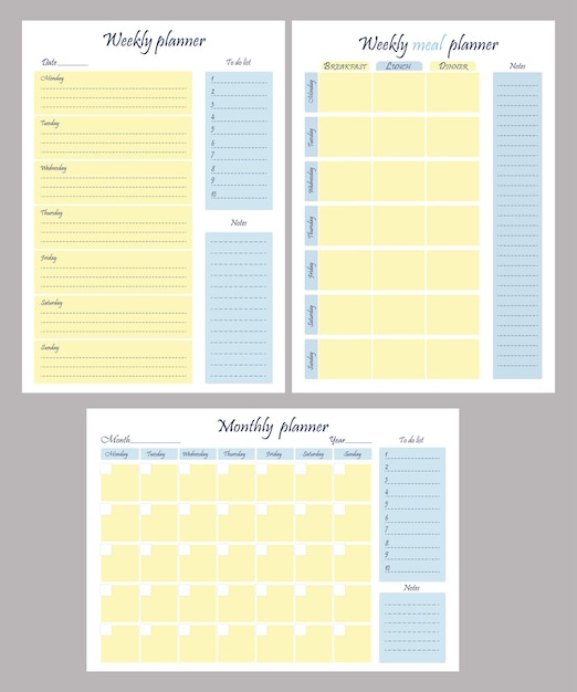 Collection Monthly and weekly planner organizer Weekly meal planner plan todo list and notes