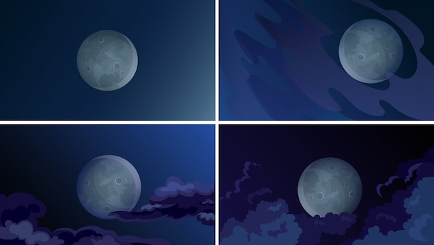 Vector collection of moon sky. beautiful night landscapes.