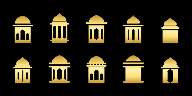 Vettore collezione di forme della cupola della moschea porta della moschea archi ornamenti islamici finestre arabe vettoriali ramadan