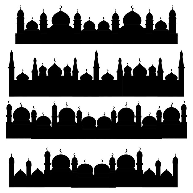 Vettore collezione di silhouette di moschee