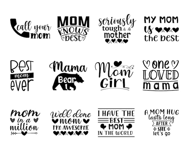 Vector collection of mothers day typography lettering quotes designs