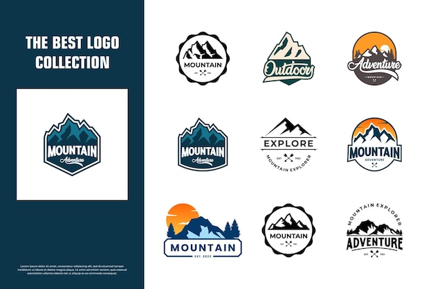 Vettore collezione di emblemi di montagna modello di progettazione del logo del badge adventure