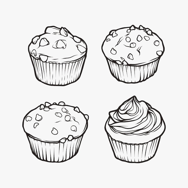 Collection of Muffin buns in art line style