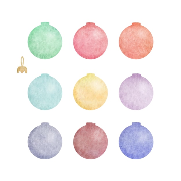 Collection of multicolored Christmas balls isolated on a white background. Set of hand drawn glass.