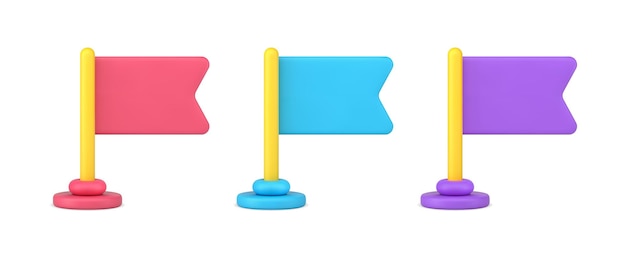 Vector collection multicolored flags rack fixing for standing decorative design d icon vector illustration