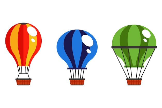 Vector collection of multicolored hot air balloon in the sky on a white background. flat