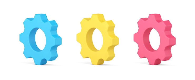 Vector collection multicolored machinery gear mechanism d template isometric vector illustration