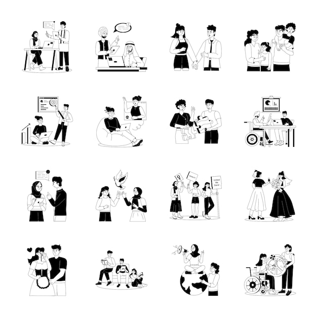 多文化の人々のグリフイラストのコレクション