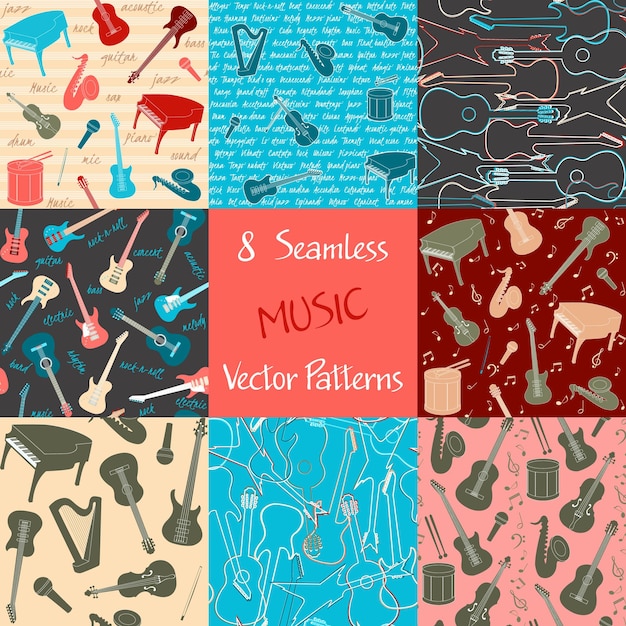 Collection of music seamless patterns