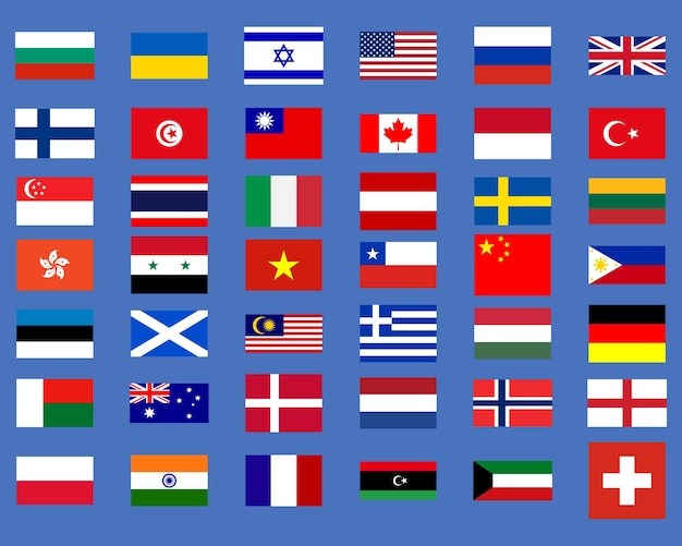 Collection of national official flags of the world Vector illustration of a group colored elements