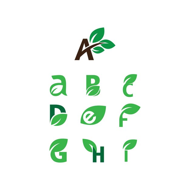 Collection of natural font green leaf illustration vector