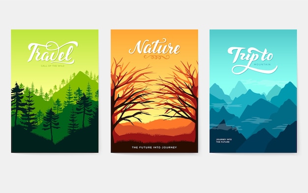 collection of Nature posters isolated on grey