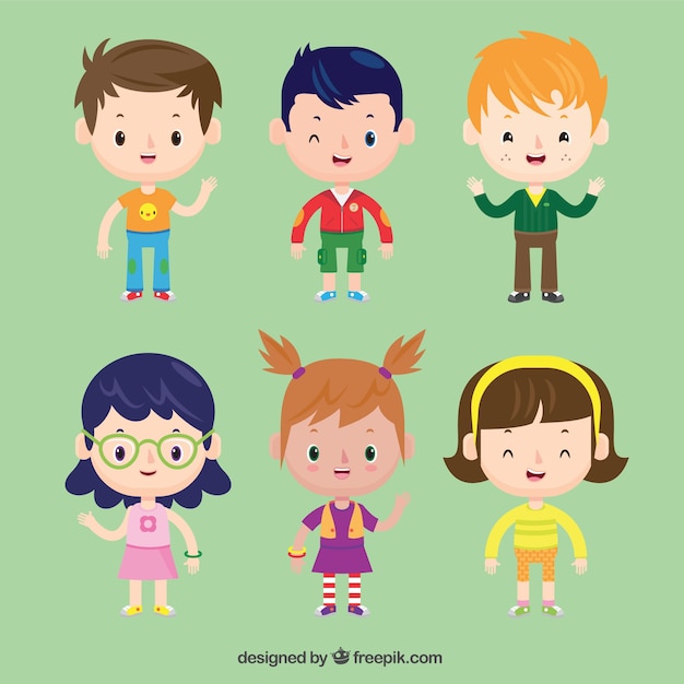 Collection of nice children in cartoon style