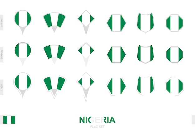 Collection of the Nigeria flag in different shapes and with three different effects