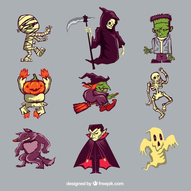 Collection of nine characters of halloween