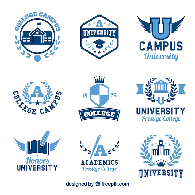 Collection of nine logos for college