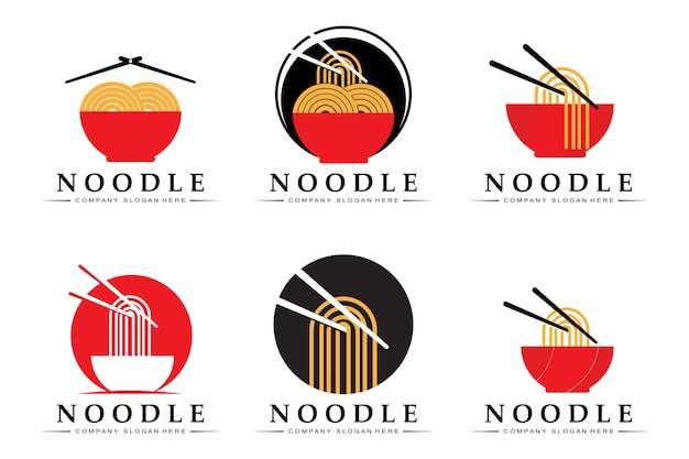 Una raccolta di ispirazione per il logo di noodle cibo cinese e modello di progettazione di ciotole illustrazione di concetto retrò