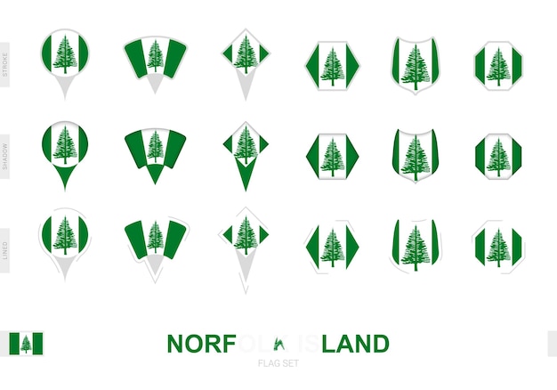 Коллекция флага острова Норфолк в разных формах и с тремя различными эффектами