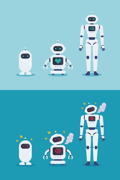 collection of normal robots and crash broken error robots