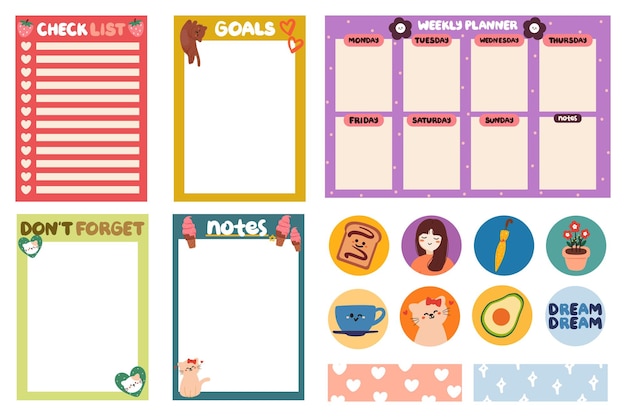 Collection of note paper planner stickers to do list for weekly or daily planner school scheduler