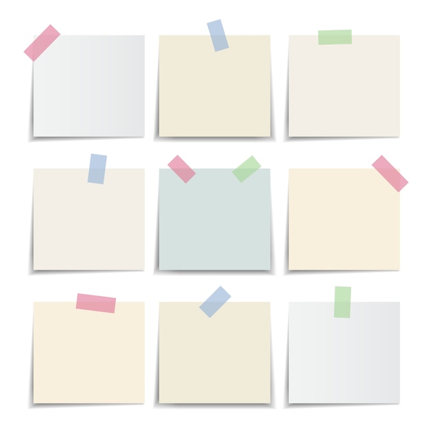 Collezione di carta per appunti, colori pastello nota adesiva. illustrazione