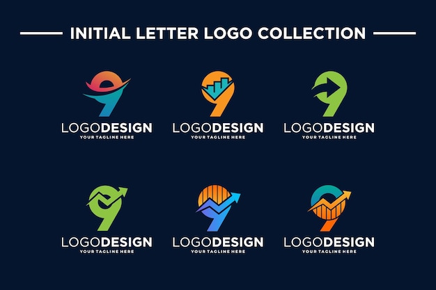Collection of number 9 Logo designs for finance and business investment