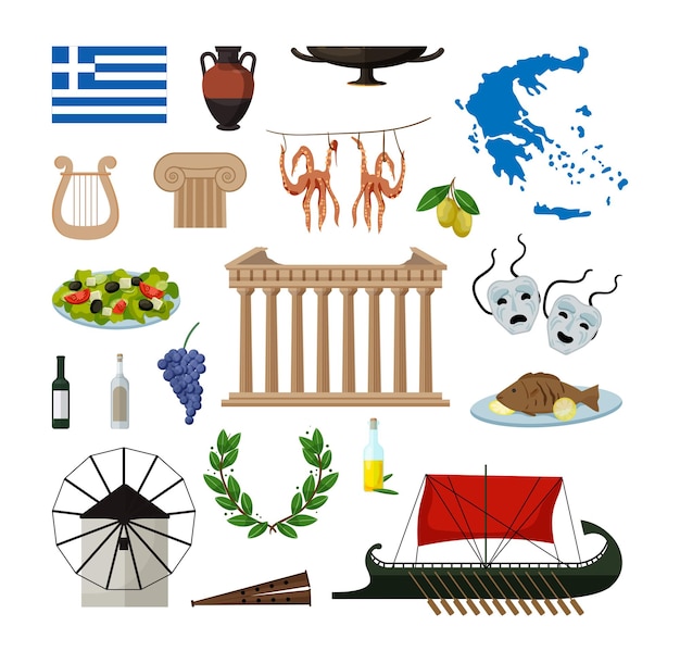 Collezione di oggetti della grecia