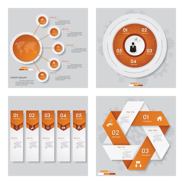 Вектор Коллекция из 4 шаблонов оранжевого цвета