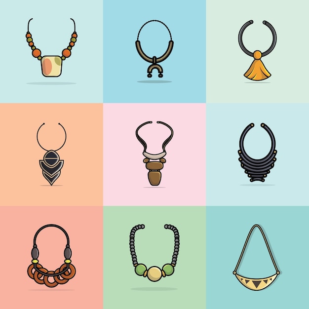 Vector collection of 9 beautiful women neck necklaces vector illustratie schoonheid mode objecten icoon