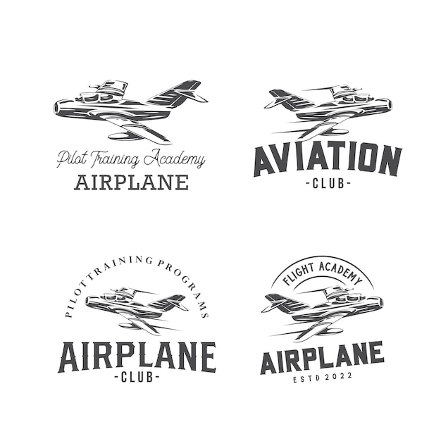 Коллекция логотипа авиационной академии школа пилотов самолетов и шаблон дизайна логотипа обучения