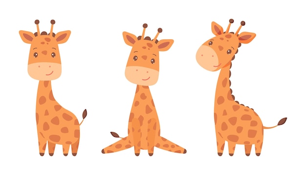 Вектор Коллекция маленьких жирафов животные африки дикая природа векторная иллюстрация милого счастливого жирафа