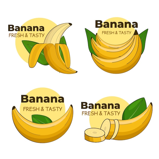 Коллекция логотипов бананов с листьями