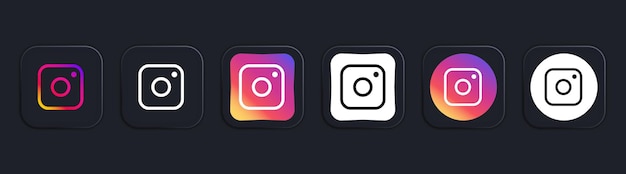 Вектор Коллекция черных иконок instagram логотип социальных сетей линейное искусство и плоский стиль изолированы на белом фоне значок векторной линии для бизнеса и рекламы стиль неоморфизма