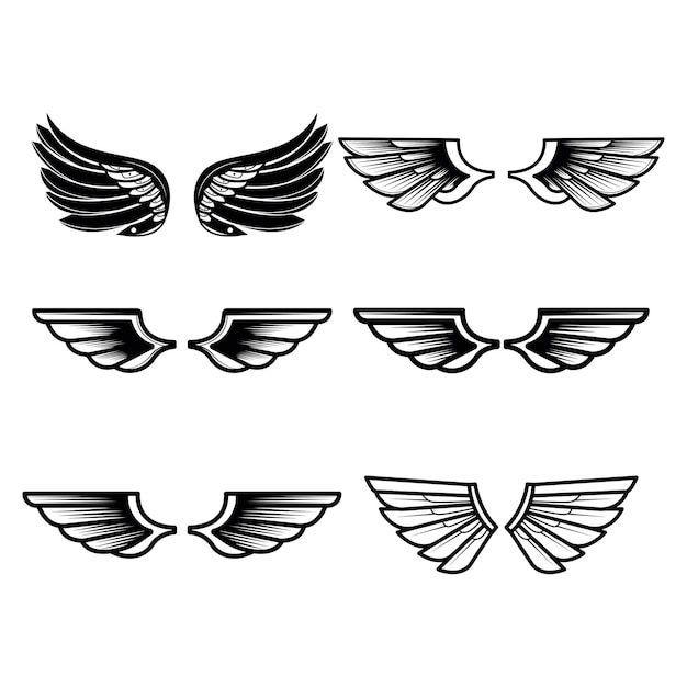 벡터 로고 또는 엠블렘 디자인을 위한 검은색 벡터 날개 컬렉션 새 날개 천사 날개 요소