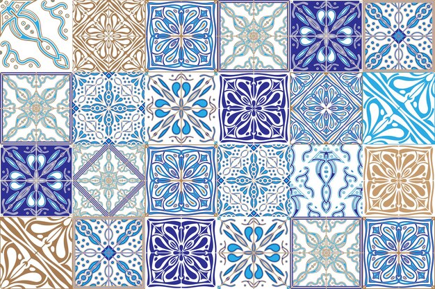 Коллекция керамической плитки azulejo с португальским и испанским декором в синем цвете