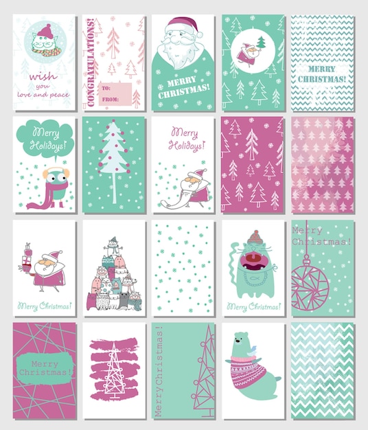 Коллекция шаблонов рождественских открыток рождественские плакаты набор векторных иллюстраций шаблон для приветствия скрапбукинг поздравления приглашения