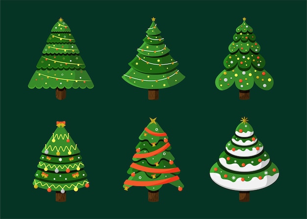 カラフルなボールで飾られたクリスマスツリーのコレクション