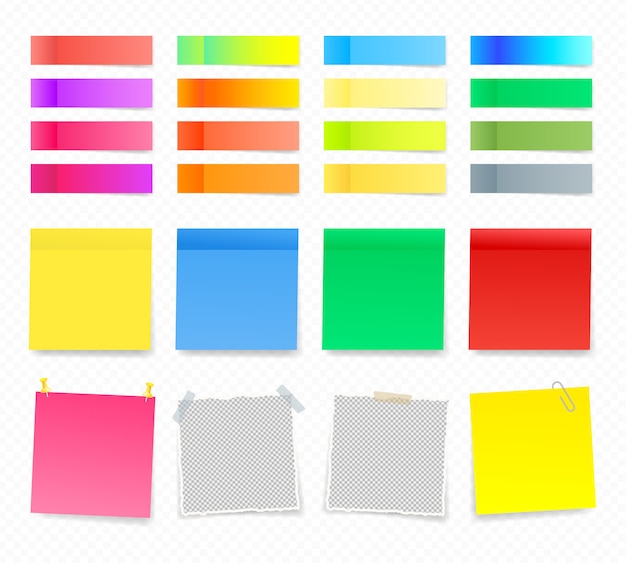 カラフルな付箋のコレクション。影のパターンを持つ色の粘着テープ。ステッカー、メモ帳、メモ用紙に破れた紙のメモ。その上に任意のテキストを配置します。