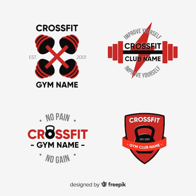 Коллекция crossfit логотипа плоский стиль