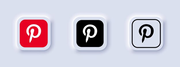 Вектор Коллекция различных иконок pinterest логотип социальных сетей линейное искусство и плоский стиль изолированы на неоморфизме векторная линейная икона для бизнеса и рекламы редакция