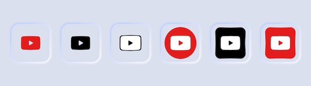 다른 Youtube 아이콘의 컬렉션 소셜 미디어 로고 라인 아트 및 흰색 배경에 고립 된 평면 스타일 비즈니스 및 광고를위한 벡터 라인 아이콘 Neomorphism 스타일